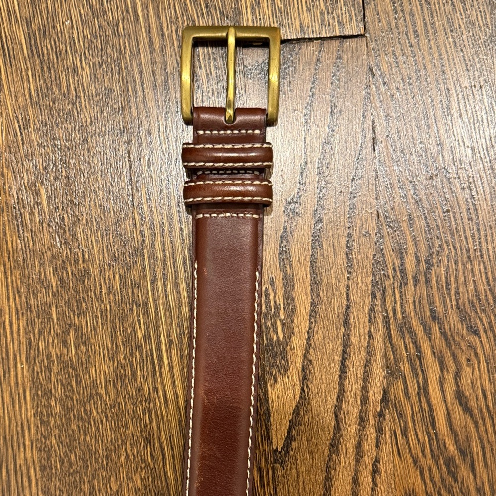 Jos. A. Bank Brown Leather Belt with Gold Buckle